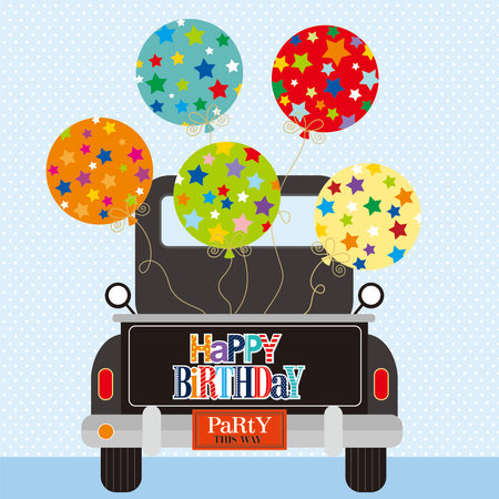 Happy birthday card design with car and balloonsのイラスト素材