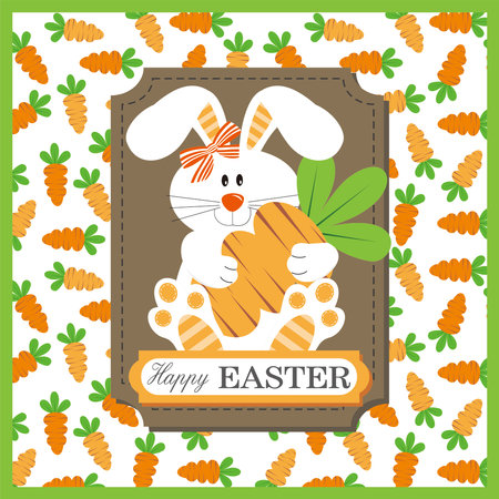 Happy easter card with cute bunny and carrotのイラスト素材