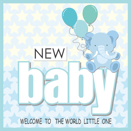 Baby shower card design with lettering, elephant and balloonsのイラスト素材