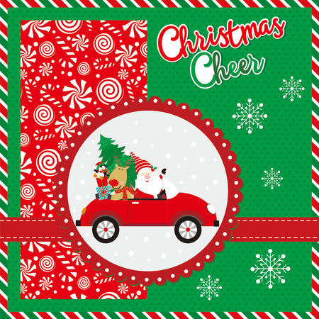 Christmas card design with Santa on carのイラスト素材