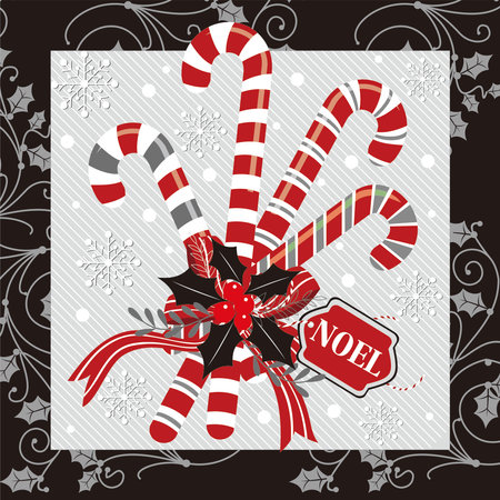 Christmas card design with candy cane and wreathのイラスト素材