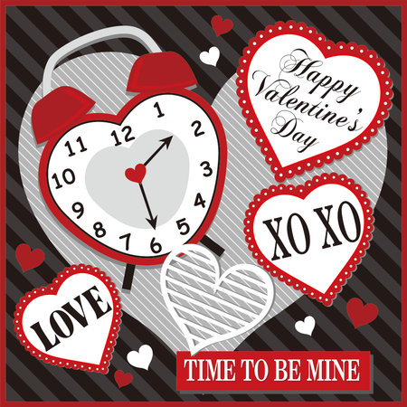 Happy valentine's day with heart clock and letteringのイラスト素材