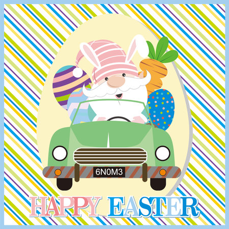 Happy easter with gnome on the carのイラスト素材