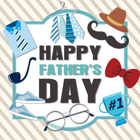 Happy father's day with lettering, hat, mustache, glasses, shirt and necktieのイラスト素材