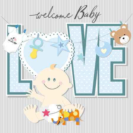 baby shower card with cute baby and love letterのイラスト素材