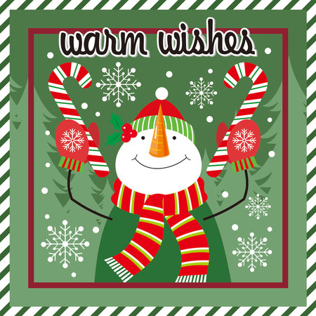 Christmas card with snowman and candy caneのイラスト素材