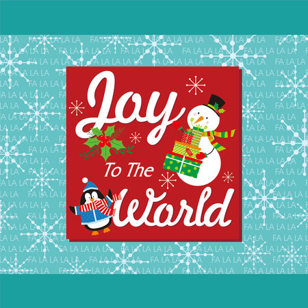 Christmas card with snpwman. penguin and joy to the worldのイラスト素材