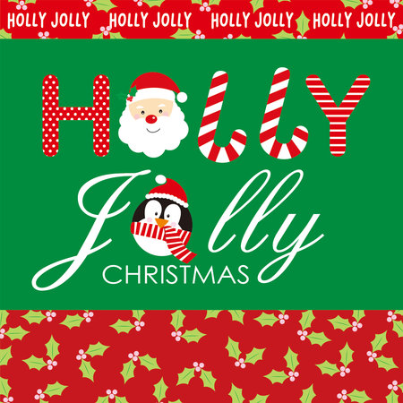 Christmas card with santa  penguin and holly jollyのイラスト素材