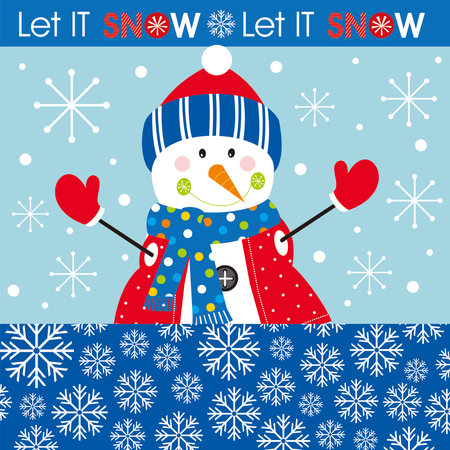 Christmas card with snowmanのイラスト素材