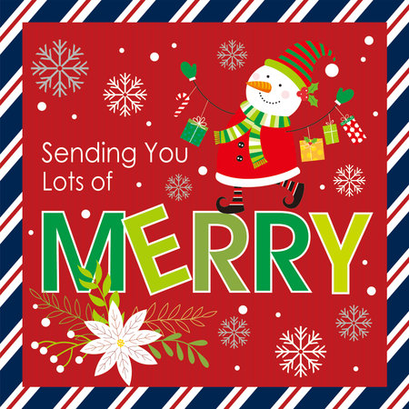 Christmas card with snowman and merryのイラスト素材