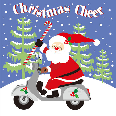 Christmas card with santa  candy cane and scooterのイラスト素材