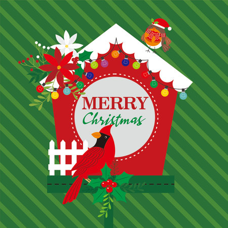 Christmas card with cardinal bird and  nestのイラスト素材