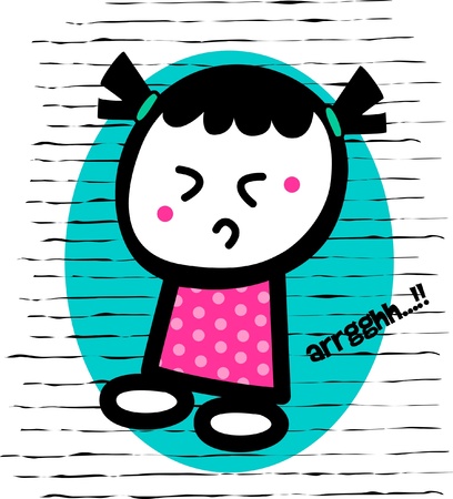 funny face girl in a polkadot clothes, confused and shocked,circles and lines backgroundのイラスト素材