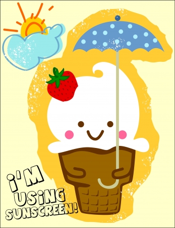 ice cream holding an umbrella on a sunny dayのイラスト素材