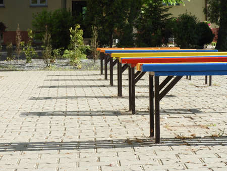 benches, colors, park, city, entertainmentの写真素材