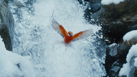 kingfisher diving into river, splash frozen in time, vivid colors --chaos 30 --ar 16:9 --v 6.1 Job ID: 21c9fa52-1943-4a10-8d92-950a51029fc0の素材