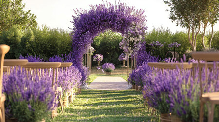 lavender field ceremony setup, purple floral accents and French countryside mood --chaos 30 --ar 16:9 --v 6.1 Job ID: c9f0b413-c760-4b7d-a207-c73dbff96024の素材