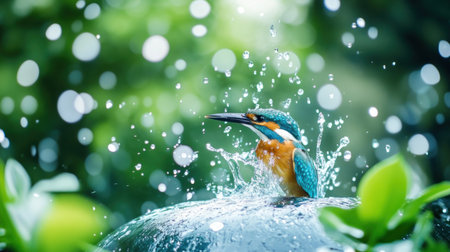 kingfisher diving into river, splash frozen in time, vivid colors --chaos 30 --ar 16:9 --v 6.1 Job ID: 21c9fa52-1943-4a10-8d92-950a51029fc0の素材