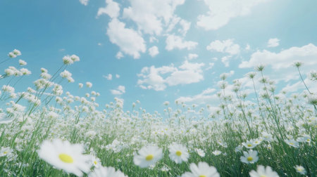 low angle wildflower field with sky background, immersive perspective --chaos 30 --ar 16:9 --v 6.1 Job ID: 41e67dbe-4fba-45da-b4cc-f226a65fb11dの素材