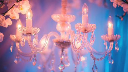 luxury indoor wedding decor with white orchids, crystal chandeliers, and soft lighting --chaos 30 --ar 16:9 --v 6.1 Job ID: bc8958eb-05fe-41c6-a53f-66ccb8f70694の素材