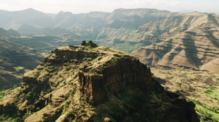 narrow hiking path along a high cliff, overlooking green valley, bright daylight --chaos 30 --ar 16:9 --v 6.1 Job ID: 9d294e50-f256-4004-8ca1-87991ebd33deの素材