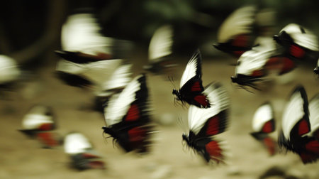 multiple butterflies in slow flight, cinematic depth of field --chaos 30 --ar 16:9 --v 6.1 Job ID: 73fec6ed-e205-4e60-942f-263b0b50d639の素材