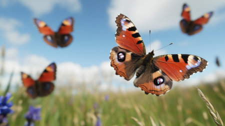 multiple butterflies in slow flight, cinematic depth of field --chaos 30 --ar 16:9 --v 6.1 Job ID: 73fec6ed-e205-4e60-942f-263b0b50d639の素材