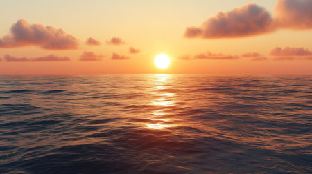 offshore wind turbines with the sun setting on the horizon, calm ocean --chaos 30 --ar 16:9 --v 6.1 Job ID: dfce2691-c0c6-4cf6-a2be-a380d5b6b599の素材