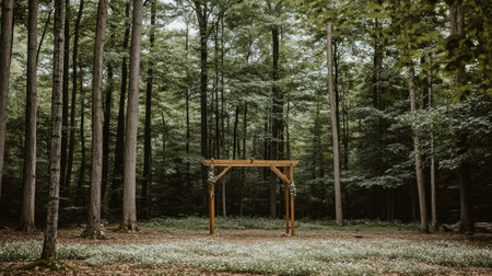 outdoor ceremony setup in a forest clearing, wooden arch, wildflowers, soft light --chaos 30 --ar 16:9 --v 6.1 Job ID: 4b4f02a0-50c7-4a85-95de-20cbc01068cbの素材