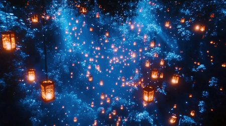 nighttime concert in the forest, glowing stage lights and lanterns hanging from trees --chaos 30 --ar 16:9 --v 6.1 Job ID: 398daae7-b2d8-4d7b-bf70-4c7312fd2e66の素材