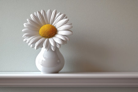 3D render of a single white shelf with a vase and a daisy flower on a pure background, high-resolution photography. --chaos 30 --ar 3:2 --quality 2 --stylize 500 --v 6.1 Job ID: f11b7bb6-a453-4957-8fa5-f09cf10d65bcの素材