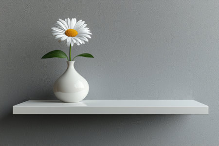 3D render of a single white shelf with a vase and a daisy flower on a pure background, high-resolution photography. --chaos 30 --ar 3:2 --quality 2 --stylize 500 --v 6.1 Job ID: f11b7bb6-a453-4957-8fa5-f09cf10d65bcの素材