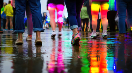 outdoor concert during rain, wet ground reflecting colorful lights --chaos 30 --ar 16:9 --v 6.1 Job ID: 56fb5c67-e98b-44b4-a0e0-a5fb0824d750の素材