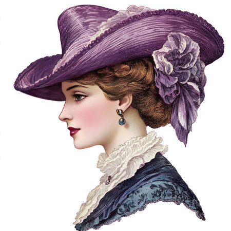 Victorian woman in a purple hat, clipart on a white background. --v 6.1 Job ID: 26f65fc3-884b-4520-9bb4-048525f50263の素材