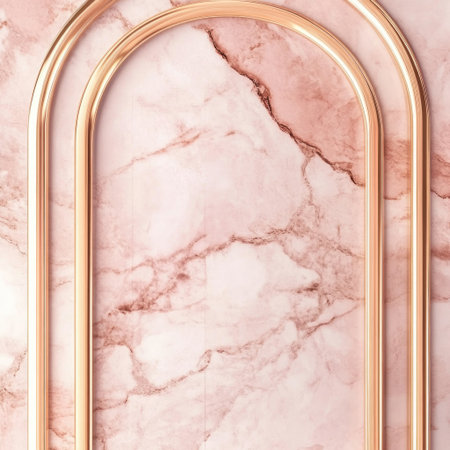 Marble texture, surrounded by rounded edges with golden frames and rose gold lines, in a pink color scheme. --v 6.1 Job ID: ff18a78d-7f7a-41df-a3b5-89d7568fa4baの素材