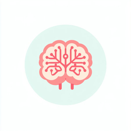 A circular logo design featuring an abstract representation of the brain with red veins and pink neural connections, set against a white background. The style is a flat vector illustration with minimalistic shapes and muted colors, suitable for digital or print media. It conveys the idea that it's about healthy living, focusing on mental health. There should be no text in this icon. No shadows, just flat color blocks. Clean lines, simple shapes. In a minimalist style. Vector graphics. Isolated on a pastel light blue background. --v 6.1 Job ID: f48c4a32-c4b1-4d9b-8846-8381babb5dd5の素材