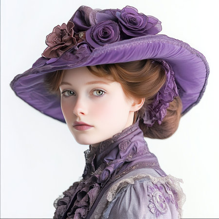 Victorian woman in a purple hat, on a white background. --v 6.1 Job ID: ddfc2fdc-4f3d-415a-8651-6040802a4580の素材