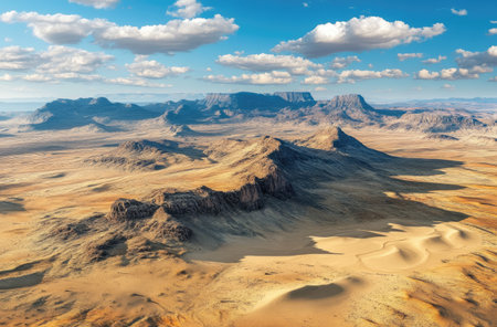 3D rendering of a desert landscape with sand dunes and mountains in the background. Beautiful view from above. --ar 62:41 --v 6.1 Job ID: 48df9067-b473-4d6a-8f03-6fe2092387aaの素材