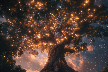 A beautiful tree with glowing stars and galaxies in the background, fantasy art style, concept art, ancient trees, universe background, fantasy landscape, fantasy illustration, cinematic lighting, cinematic, epic composition, ultra detailed, hdri, backlit, hyper realistic, high resolution, sharp focus, volumetric lighting, professional photography, by Greg Rutkowski --ar 3:2 --v 6.1 Job ID: 1adb3c00-5769-40aa-9cc4-04ffadca46a5の素材