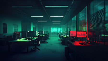 A futuristic office space featuring minimalist desks and floating screens, rendered with sharp lines and architectural details in a 4k, 16:9 perspective --chaos 30 --ar 16:9 --v 6.1 Job ID: 5e004a0c-9792-4382-ab12-9246d8adc73cの素材