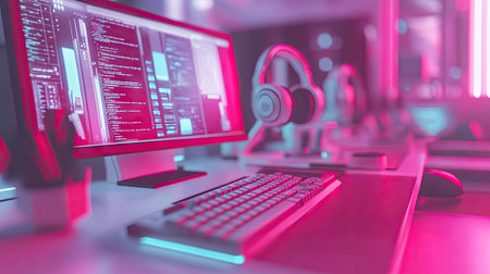 Imagine a futuristic office environment with floating desks, holographic displays, and a clean, realistic rendering, showcasing unique perspective in 4k --chaos 30 --ar 16:9 --v 6.1 Job ID: 2672dd15-0d59-445d-9b17-5dec05c49cffの素材