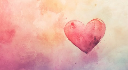 A soft, pastel-colored background with a watercolor heart in the center, symbolizing love and affection for Valentine's Day. --ar 47:26 --v 6.1 Job ID: d91b54db-f3da-444c-8f4d-18fe5058817fの素材