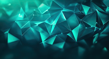 Abstract background with a teal color and triangles, minimalistic, simple shapes, flat design, low-poly style, glowing light effects, gradient effect on the edges of elements, sharp lines, light reflections, shadows, highlights, bright, soft lighting, dark green and blue colors, futuristic, modern look, depth, high resolution. --ar 78:43 --v 6.1 Job ID: 6f0ff468-de53-4088-b427-67af587d5c46の素材