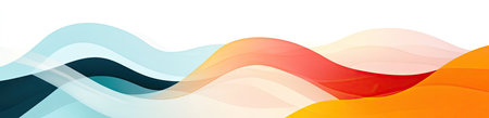 Abstract background with colorful waves and lines, vector illustration. Abstract background with colorful curves, gradient color, vector design. Background with curved shapes, light blue, orange, red, yellow, and white colors. Vector banner for web site design, poster, or presentation. Flat style. A4 format. --ar 78:19 --v 6.1 Job ID: e64244a8-005b-4c6e-9a57-a6db208edbdfの素材