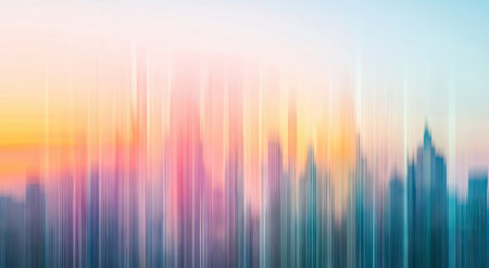 Abstract cityscape background with gradient sky and blurred buildings vector illustration, detailed illustration, high-resolution, professional photograph. The ultra-high-resolution photograph captures the natural colors of sunrise in pastel tones, depth of field, blurred city skyline, morning light, orange, blue, and green color theme, minimalist design, flat lay. --ar 78:43 --v 6.1 Job ID: 3b7efc87-d33d-48cc-bf53-9ed26d1dbc52の素材