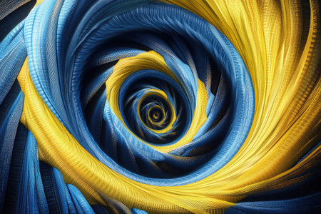 Abstract background with yellow and blue swirls of digital elements, creating an illusionary spiral pattern in the center of the composition. The intricate details capture the essence of futuristic technology, while the contrasting colors add depth to create visual harmony. This design symbolizes innovation and artificial intelligence in modern tech design. --ar 3:2 --v 6.1 Job ID: 6d0f40f9-8778-41dd-838d-4edbbcc91dbbの素材