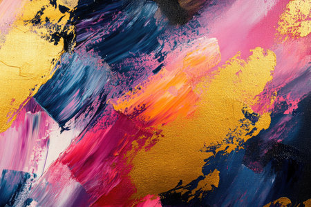 Abstract, colorful oil painting background with golden brush strokes. --ar 3:2 --v 6.1 Job ID: 90f734dc-0ac3-4fa1-95d8-dfed0c4bdd0dの素材