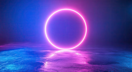 Abstract futuristic blue background with glowing neon lines and a round frame in the middle, an AI technology concept. --ar 78:43 --v 6.1 Job ID: c449f592-bd2a-44ce-a80b-04c03b546f1dの素材