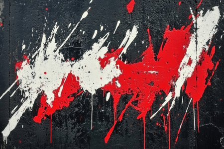 Abstract red and black grunge background with paint splashes, graffiti and streaks of white color on dark concrete wall --ar 3:2 --v 6.1 Job ID: 1576d5f9-513c-4045-bd86-f4f5e753b5f0の素材