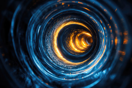 Abstract spiral background with blue and yellow colors, digital art style, dark atmosphere, dark blue background, black hole, light painting, symmetrical design, ultra-high definition, cinematic photography, close-up shot, super-resolution, super-detail, super-sharp, super-noise-free, water ripples, time-lapse photography, long exposure. --ar 3:2 --v 6.1 Job ID: 4d0f0a33-4377-4ac9-9056-6632371661e3の素材